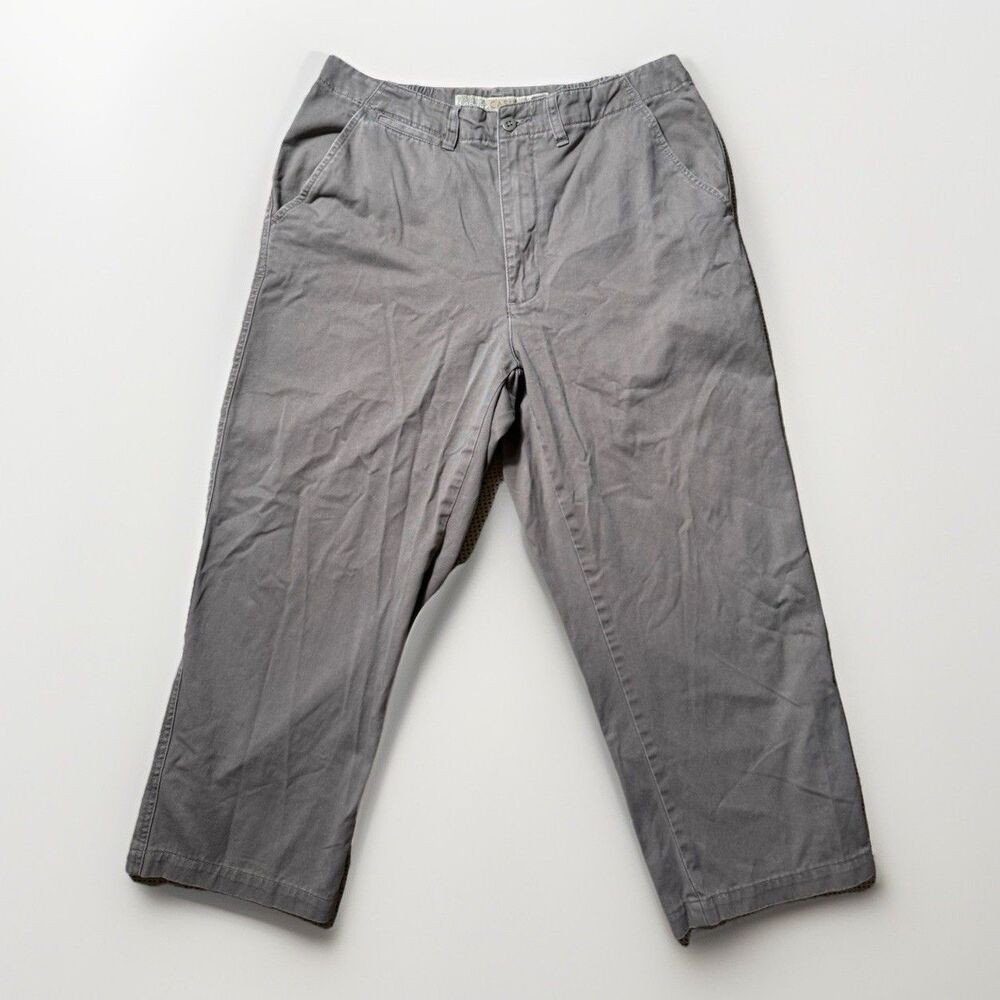 Cabela’s Aged Khakis Pants Men’s W34 L32 Gray Elastic Waist Casual Cotton